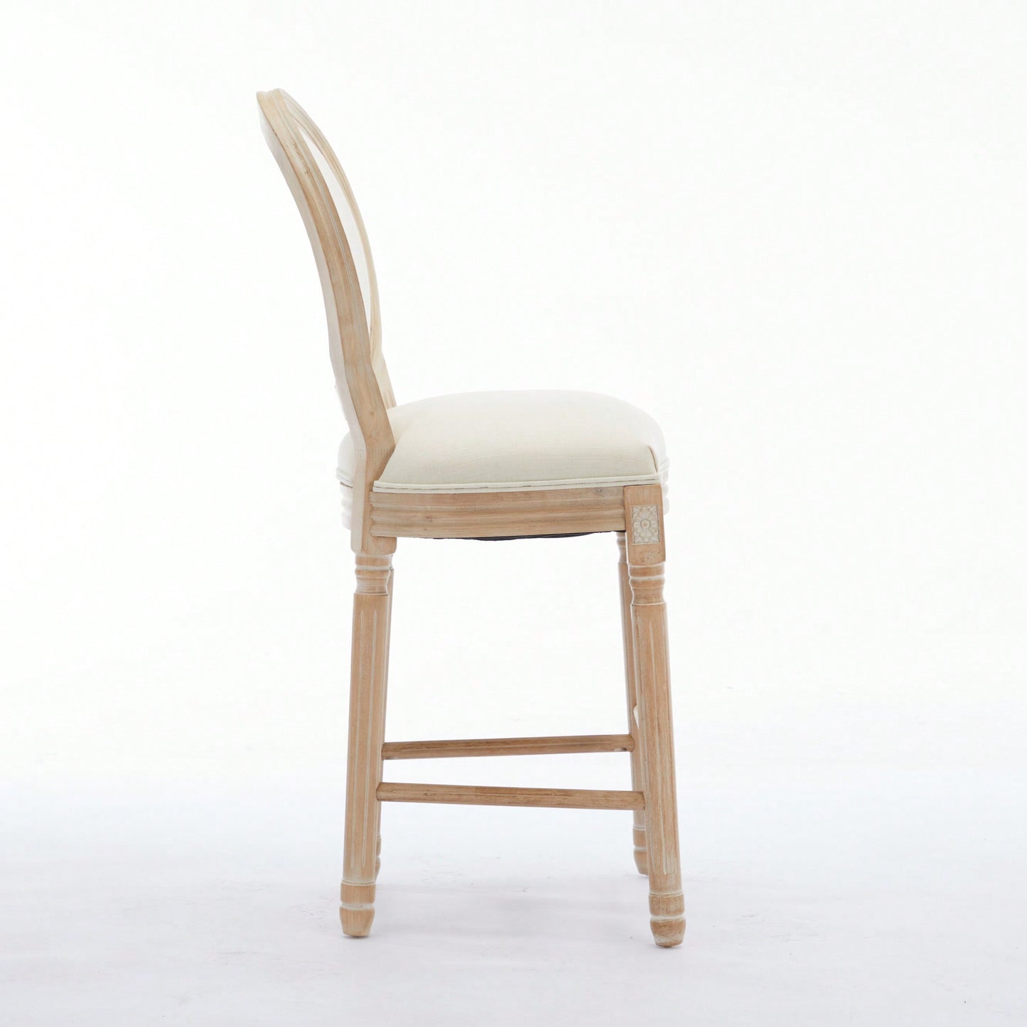 Classic French Country Solid Wood Bar Stools Set Of 2 With Upholstered Seats For Kitchen Or Dining Room