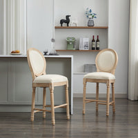 Classic French Country Solid Wood Bar Stools Set Of 2 With Upholstered Seats For Kitchen Or Dining Room