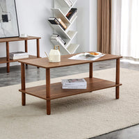 Stylish Rectangular 2-Tier Coffee Table For Living Room With Open Storage Shelf And Durable Rounded Rubberwood Legs