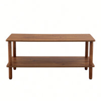 Stylish Rectangular 2-Tier Coffee Table For Living Room With Open Storage Shelf And Durable Rounded Rubberwood Legs