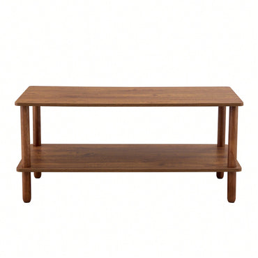 Stylish Rectangular 2-Tier Coffee Table For Living Room With Open Storage Shelf And Durable Rounded Rubberwood Legs