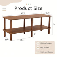 Modern Rectangular 2-Tier TV Stand With Open Storage Shelf And Rounded Rubberwood Legs For Living Room Furniture