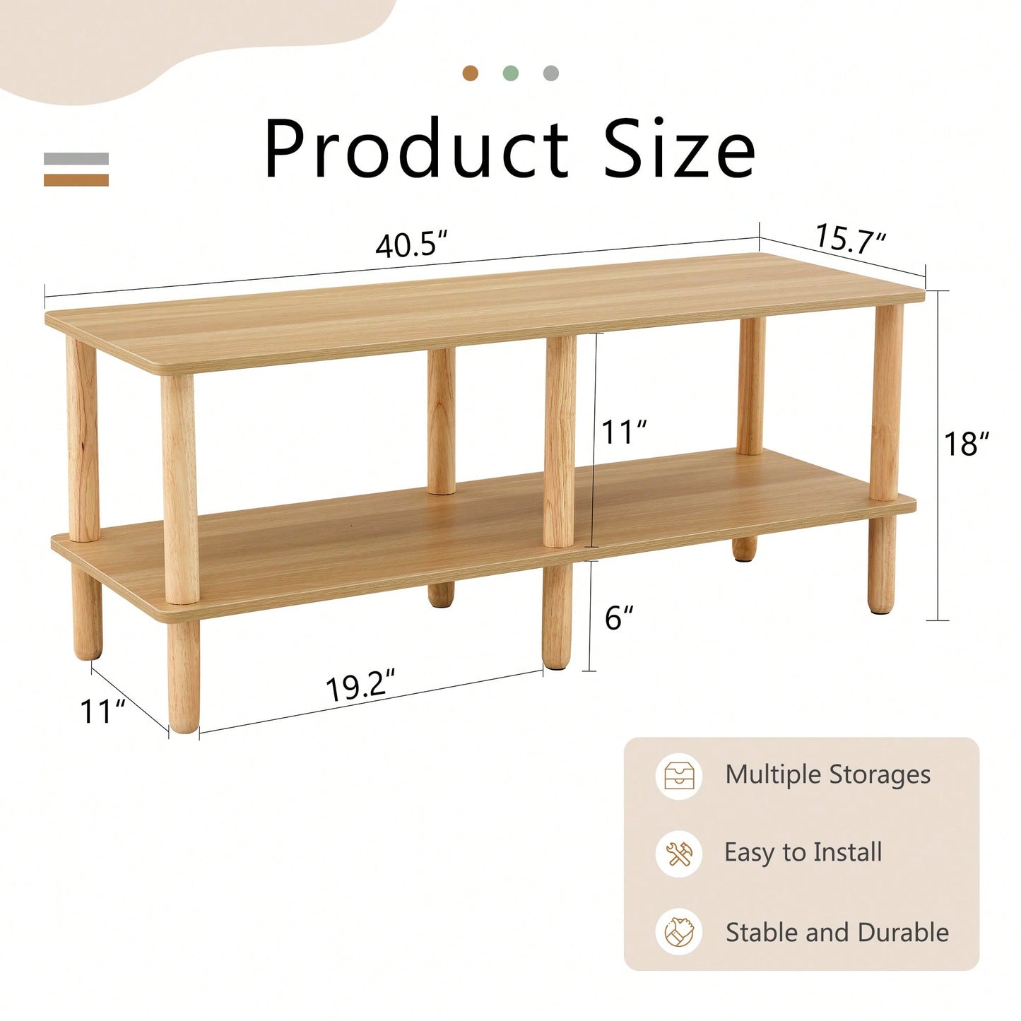 Modern Rectangular 2-Tier TV Stand With Open Storage Shelf And Rounded Rubberwood Legs For Living Room Furniture