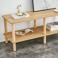 Modern Rectangular 2-Tier TV Stand With Open Storage Shelf And Rounded Rubberwood Legs For Living Room Furniture