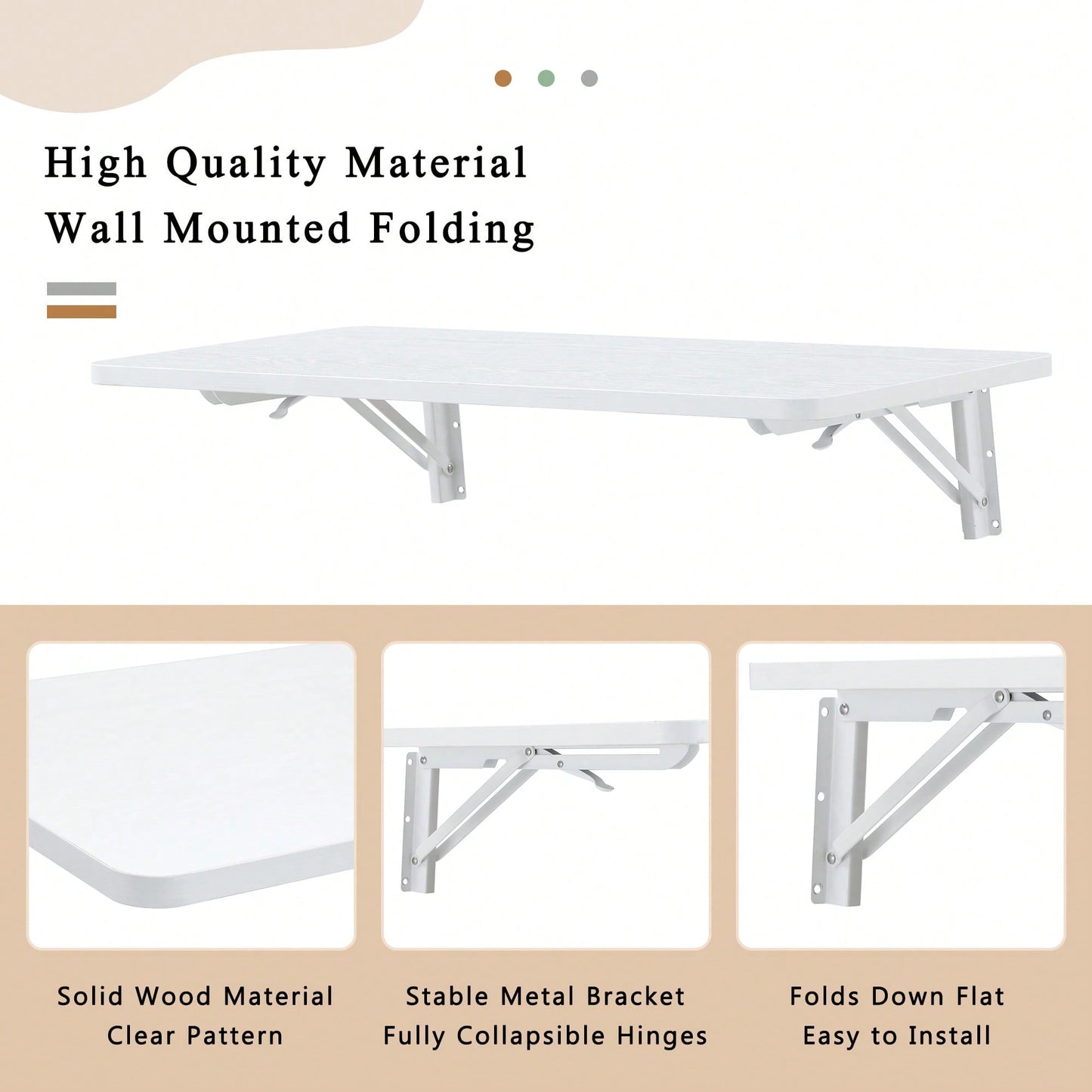 Space-Saving Wall Mounted Folding Table For Laundry Room, Home Office, Kitchen, Garage, And Dining Room