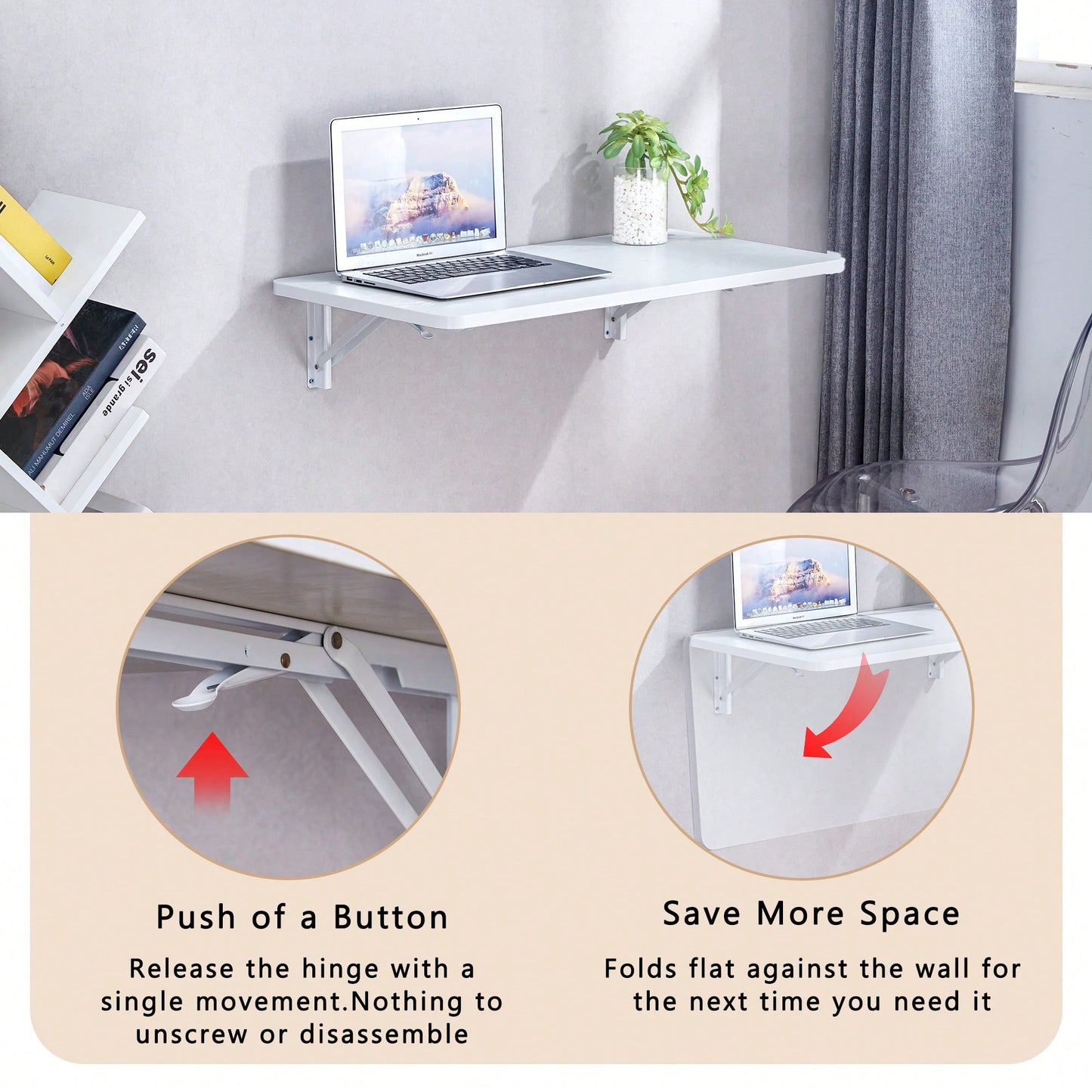 Space-Saving Wall Mounted Folding Table For Laundry Room, Home Office, Kitchen, Garage, And Dining Room