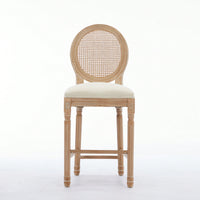 Classic French Country Solid Wood Bar Stools Set Of 2 With Upholstered Seating For Kitchen Counter Beige Rattan