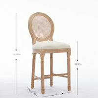 Classic French Country Solid Wood Bar Stools Set Of 2 With Upholstered Seating For Kitchen Counter Beige Rattan