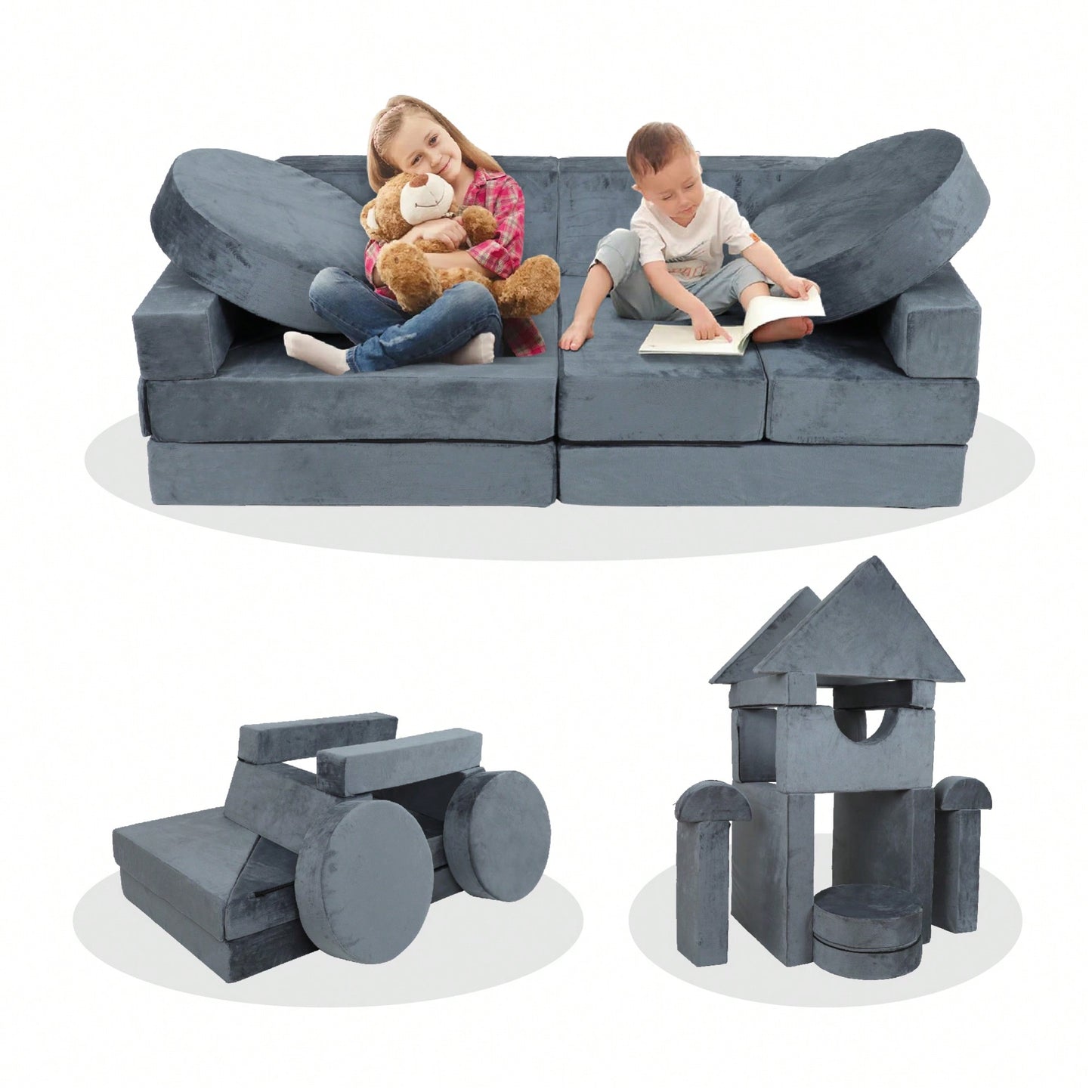 14 Piece Kids Modular Play Couch For Creative Playroom Fun Convertible Foam Sectional Sofa For Toddlers