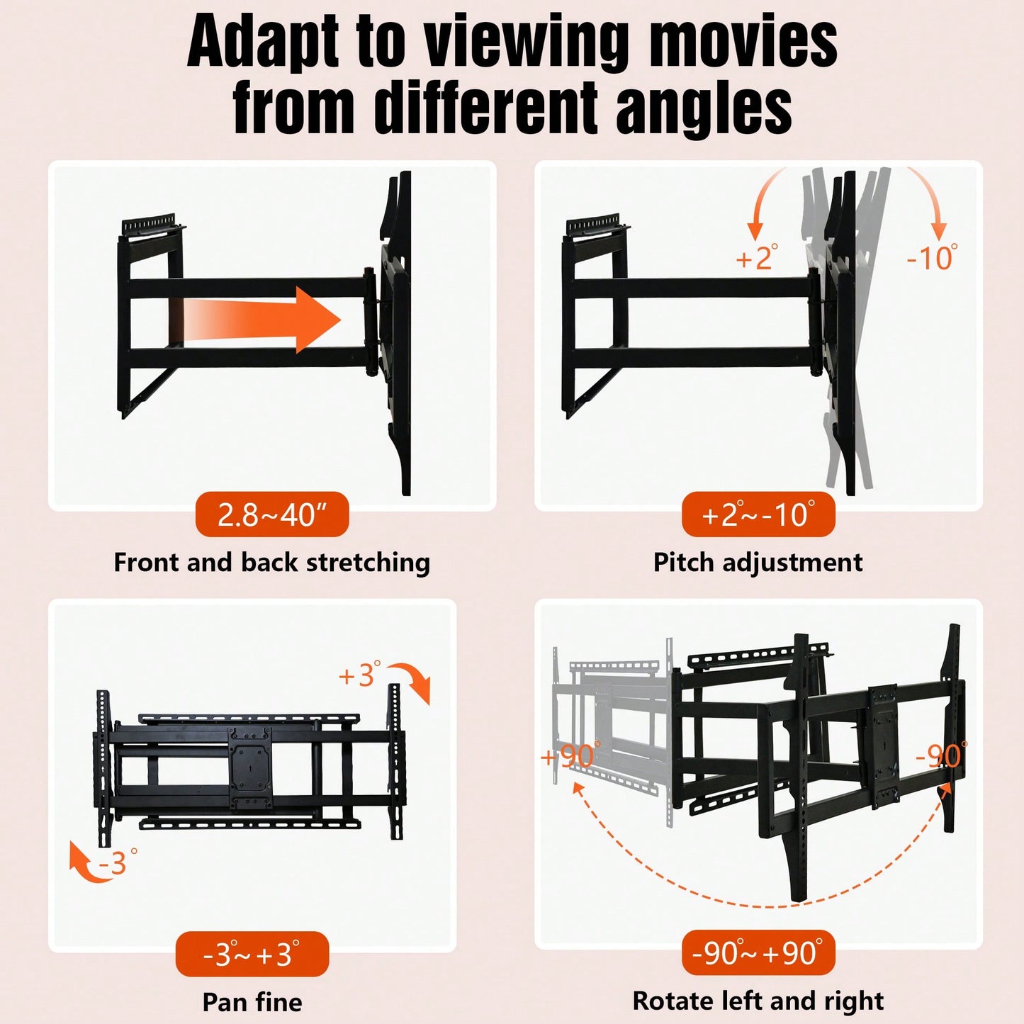 Universal Wall Mount For 90-Inch And Larger TVs With Rotatable Design