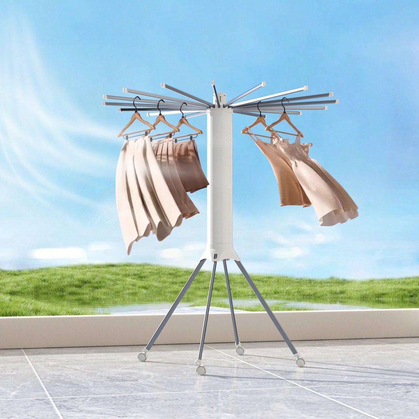 Portable Foldable Aluminum Alloy Double-Tier Clothes Drying Rack For Indoor Outdoor Use Camping Poolside