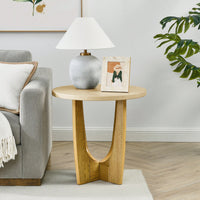 25 Inch Round Wooden End Table For Living Room And Bedroom Oak Color Nightstand