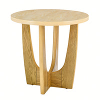 25 Inch Round Wooden End Table For Living Room And Bedroom Oak Color Nightstand