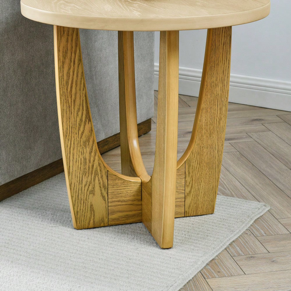 25 Inch Round Wooden End Table For Living Room And Bedroom Oak Color Nightstand