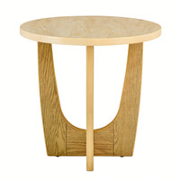 25 Inch Round Wooden End Table For Living Room And Bedroom Oak Color Nightstand