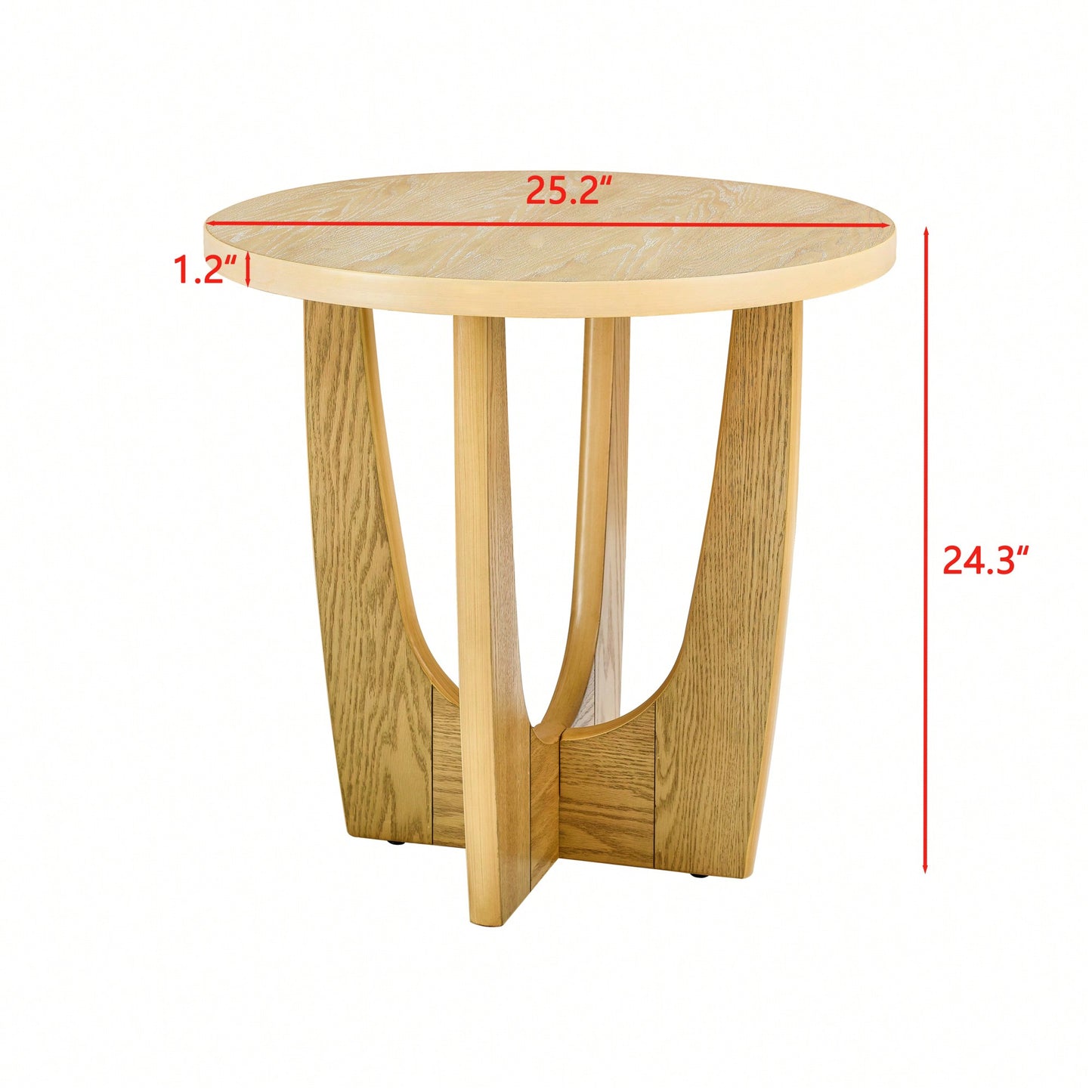 25 Inch Round Wooden End Table For Living Room And Bedroom Oak Color Nightstand