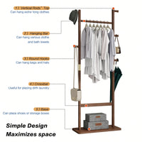 Solid Wood Coat Rack Hanger 23.6x11x64.1in Friendly Stylish Design For Bedroom Entrance Living Room Walnut Finish