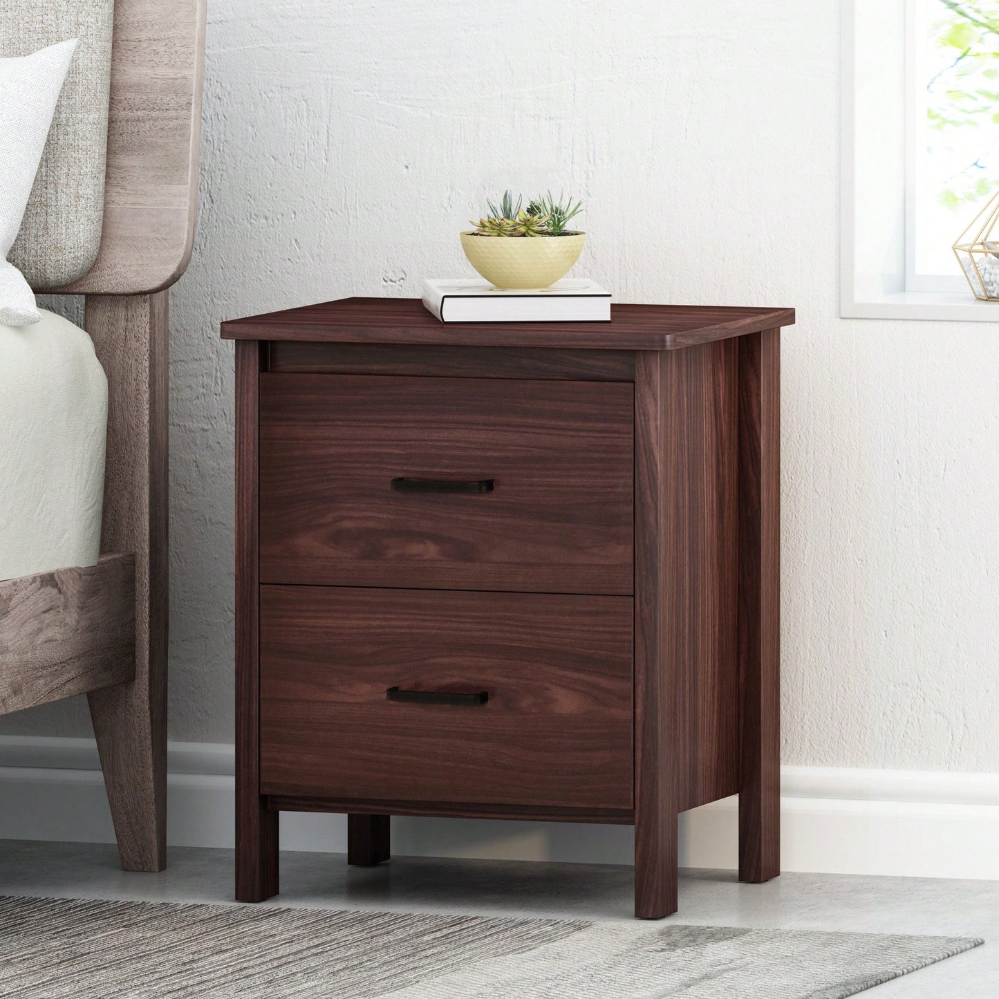 Easy Assembly Nightstand With Storage And Modern Design