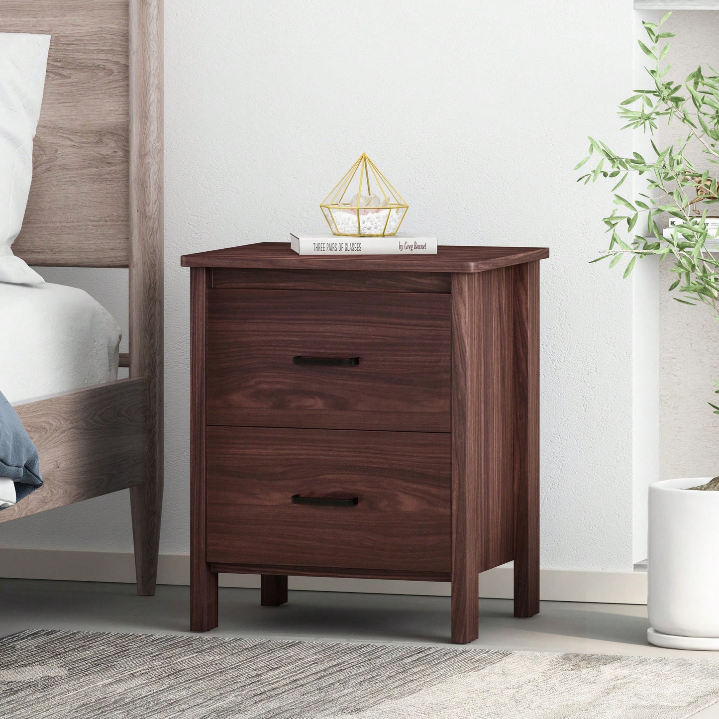 Easy Assembly Nightstand With Storage And Modern Design