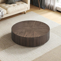 Modern Round Coffee Table For Living Room MDF Drum Center Table Walnut Finish No Assembly Required