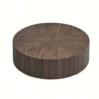 Modern Round Coffee Table For Living Room MDF Drum Center Table Walnut Finish No Assembly Required