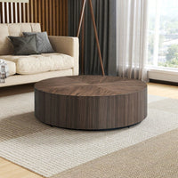 Modern Round Coffee Table For Living Room MDF Drum Center Table Walnut Finish No Assembly Required