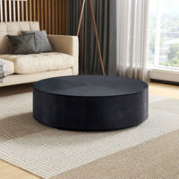 Modern Round Coffee Table For Living Room MDF Drum Center Table Walnut Finish No Assembly Required