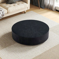 Modern Round Coffee Table For Living Room MDF Drum Center Table Walnut Finish No Assembly Required