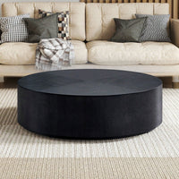 Modern Round Coffee Table For Living Room MDF Drum Center Table Walnut Finish No Assembly Required