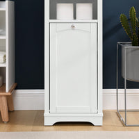 Tall Bathroom Storage Cabinet with Adjustable Shelves and Laundry Hamper Versatile Organizer for Small Spaces in White Finish