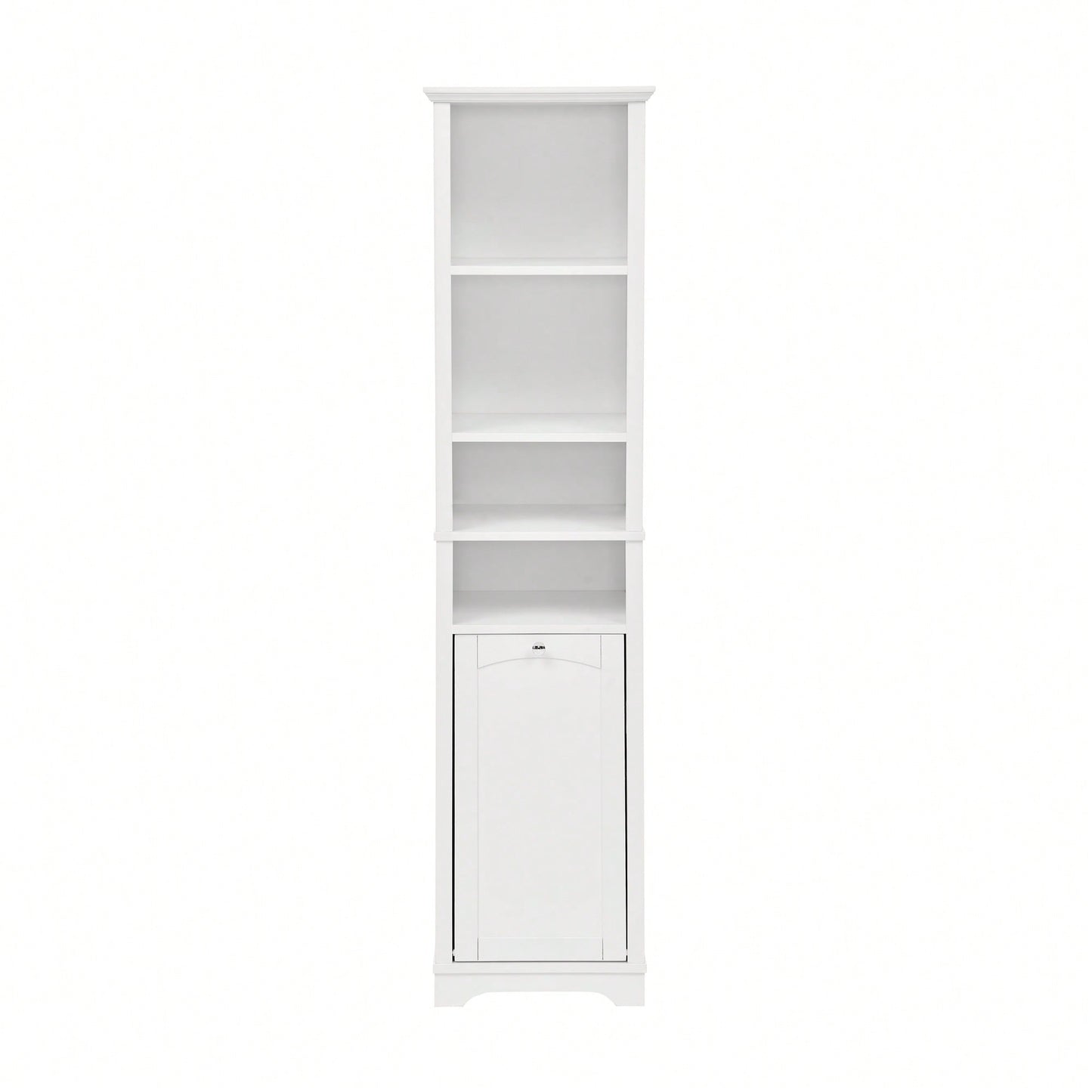 Tall Bathroom Storage Cabinet with Adjustable Shelves and Laundry Hamper Versatile Organizer for Small Spaces in White Finish