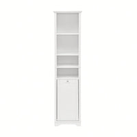 Tall Bathroom Storage Cabinet with Adjustable Shelves and Laundry Hamper Versatile Organizer for Small Spaces in White Finish