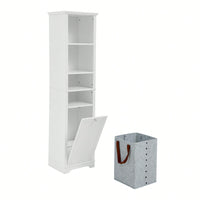 Tall Bathroom Storage Cabinet with Adjustable Shelves and Laundry Hamper Versatile Organizer for Small Spaces in White Finish