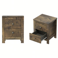 Rustic Wooden Nightstand Set Of 2 With Storage Cabinet For Bedroom Antique Walnut Finish