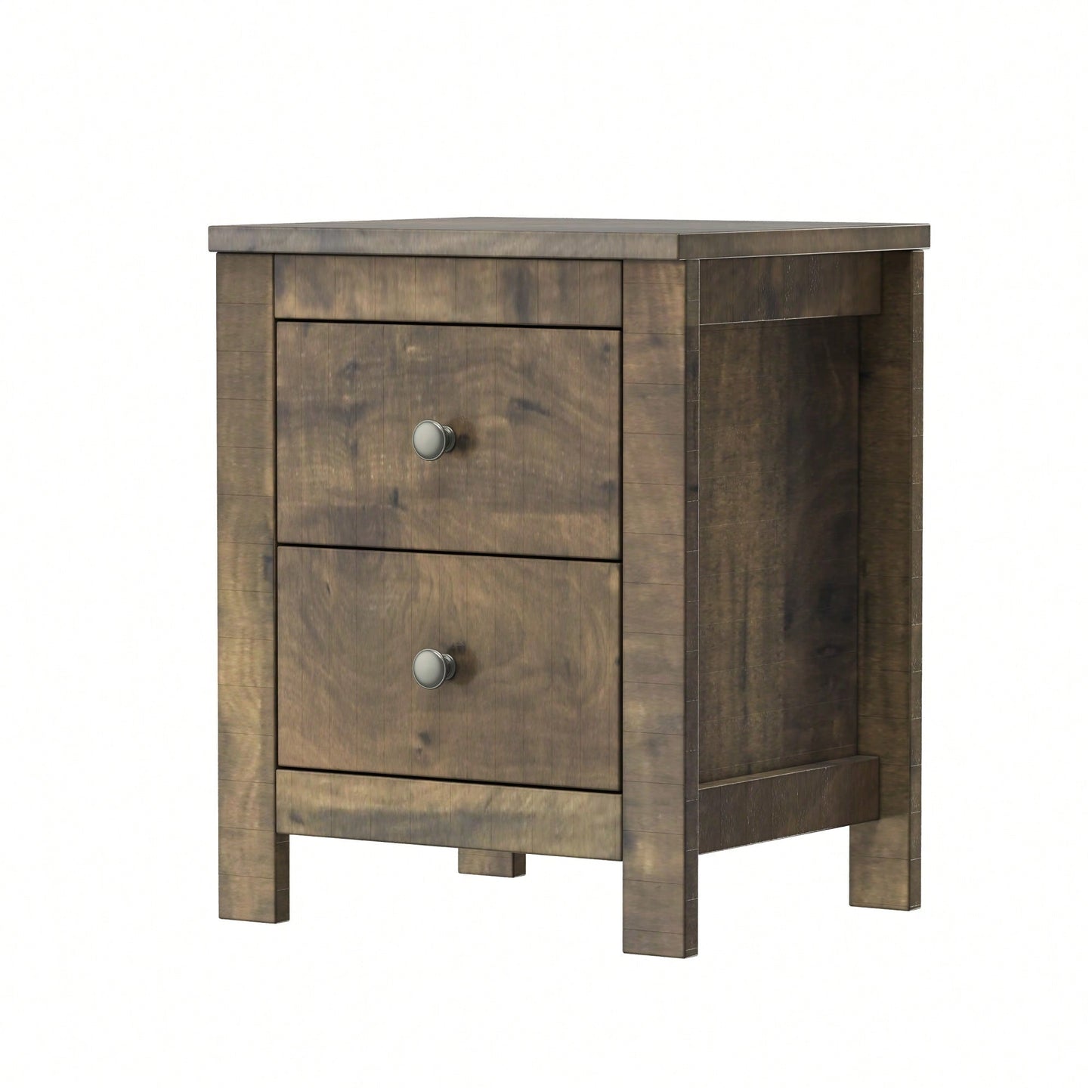 Rustic Wooden Nightstand Set Of 2 With Storage Cabinet For Bedroom Antique Walnut Finish