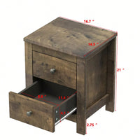 Rustic Wooden Nightstand Set Of 2 With Storage Cabinet For Bedroom Antique Walnut Finish