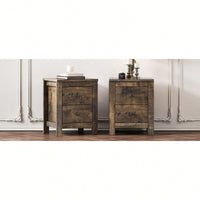 Rustic Wooden Nightstand Set Of 2 With Storage Cabinet For Bedroom Antique Walnut Finish