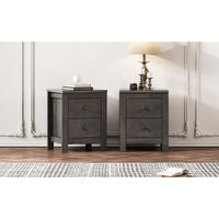 Rustic Wooden Nightstand Set Of 2 With Storage Cabinet For Bedroom Antique Walnut Finish