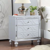 Elegant White Nightstand With Mirror Frame Accents And Hidden Drawer For Living Room Or Bedroom