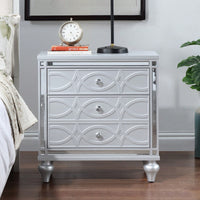 Elegant White Nightstand With Mirror Frame Accents And Hidden Drawer For Living Room Or Bedroom