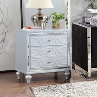 Elegant White Nightstand With Mirror Frame Accents And Hidden Drawer For Living Room Or Bedroom