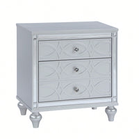 Elegant White Nightstand With Mirror Frame Accents And Hidden Drawer For Living Room Or Bedroom