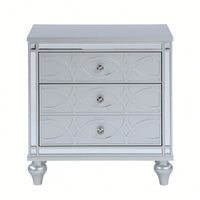 Elegant White Nightstand With Mirror Frame Accents And Hidden Drawer For Living Room Or Bedroom