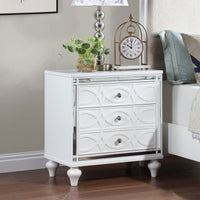 Elegant White Nightstand With Mirror Frame Accents And Hidden Drawer For Living Room Or Bedroom