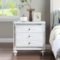 Elegant White Nightstand With Mirror Frame Accents And Hidden Drawer For Living Room Or Bedroom