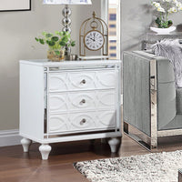 Elegant White Nightstand With Mirror Frame Accents And Hidden Drawer For Living Room Or Bedroom