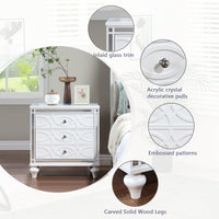 Elegant White Nightstand With Mirror Frame Accents And Hidden Drawer For Living Room Or Bedroom