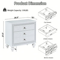 Elegant White Nightstand With Mirror Frame Accents And Hidden Drawer For Living Room Or Bedroom