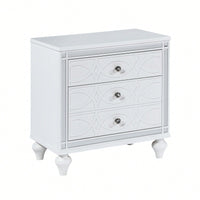 Elegant White Nightstand With Mirror Frame Accents And Hidden Drawer For Living Room Or Bedroom