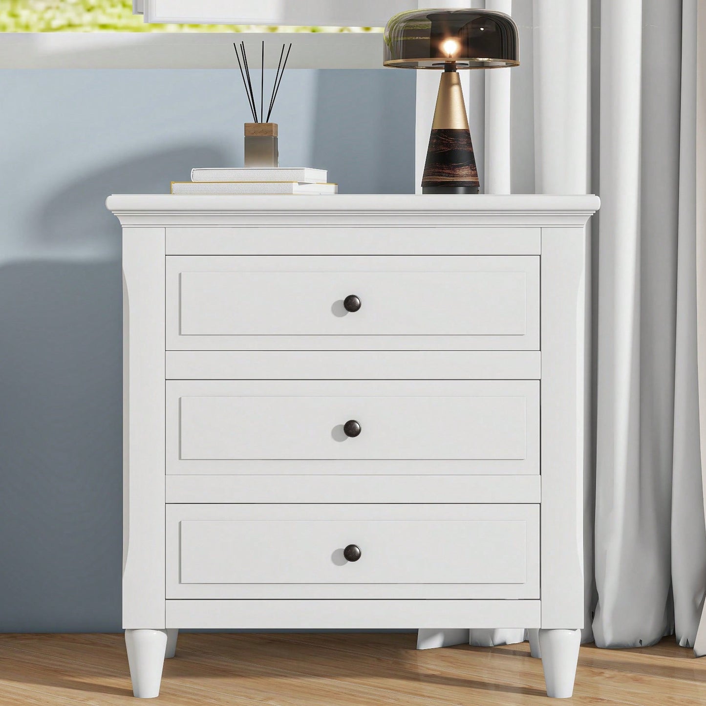 Elegant 3-Drawer Wooden Nightstand With Ample Storage Space For Bedroom Furniture